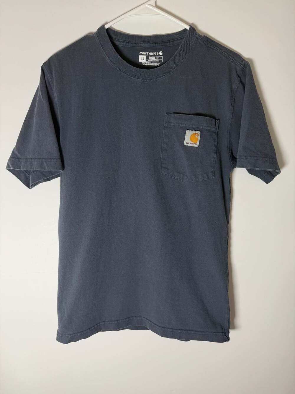 Carhartt Men's Pocket Short Sleeve Crewneck T-Shirt XS Navy Blue Loose Fit
